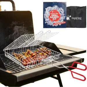 Fish Grill Baskets for Outdoor Grill – Large Stainless Steel BBQ Basket with 3-in-1 Removable Handle, Perfect for Fish, Veggies & Meats – Ideal BBQ Grill Accessories