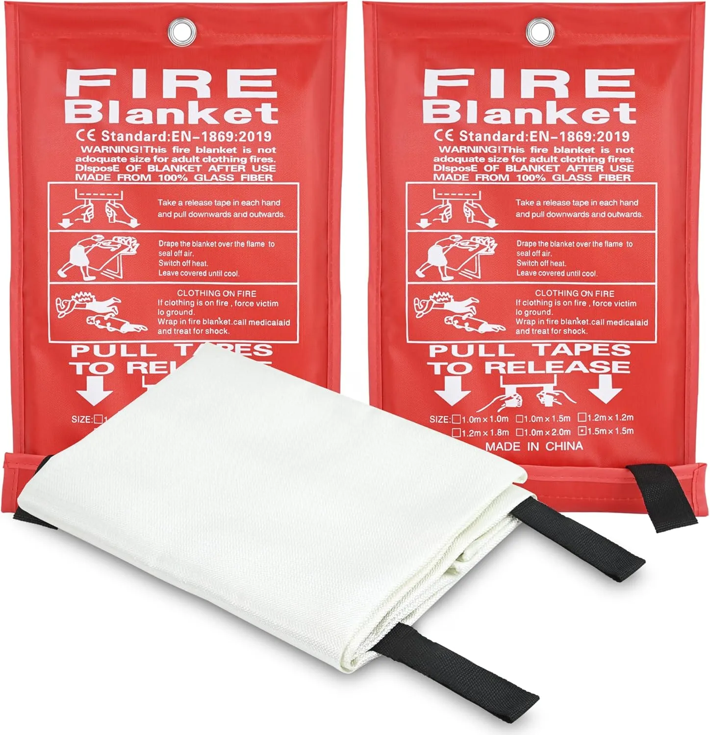 FJNATINH Emergency Fire Blanket - 2Pack 60x60'' Fiberglass Flame Retardant Fire Blanket for Kitchen, Home, Fireplace, Grill, Warehouse, Camping Use