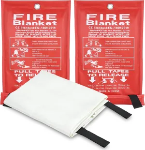 FJNATINH Emergency Fire Blanket - 2Pack 60x60'' Fiberglass Flame Retardant Fire Blanket for Kitchen, Home, Fireplace, Grill, Warehouse, Camping Use