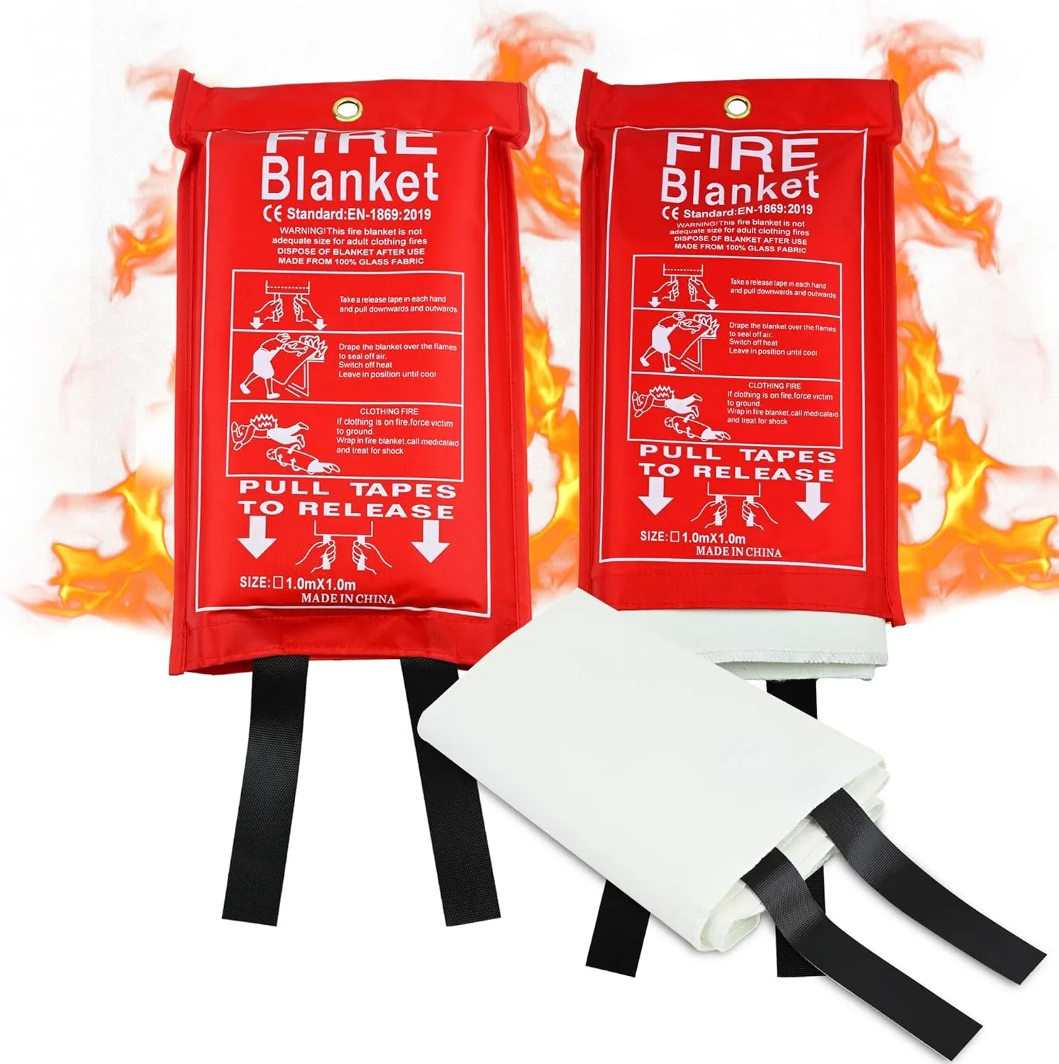 FJNATINH Fire Blanket 2Pack, Emergency Fire Suppression for Home and Kitchen - 40" x 40" Silicone Flame Retardant Fireproof Blanket for Survival Safety, No Stick to Hands