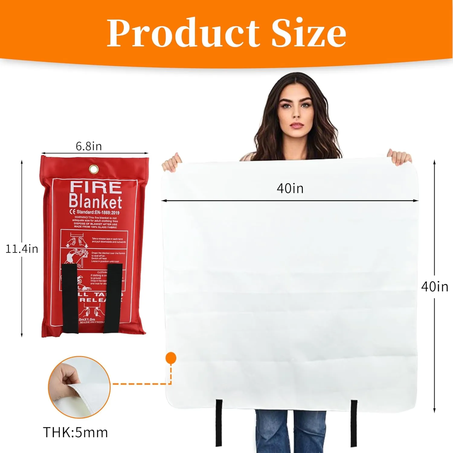 FJNATINH Fire Blanket 2Pack, Emergency Fire Suppression for Home and Kitchen - 40" x 40" Silicone Flame Retardant Fireproof Blanket for Survival Safety, No Stick to Hands