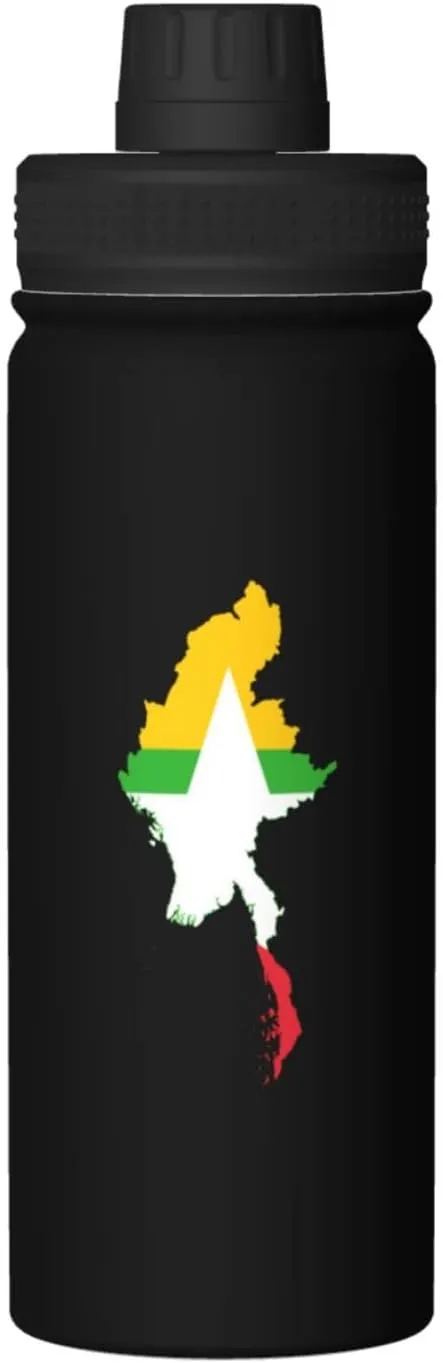 Flag Map of Burma (Myanmar) Water Bottle 18OZ Stainless Steel Insulated Water Bottles With Spout Lid Sports Keep Cold and Hot Water Bottle For Biking Hiking