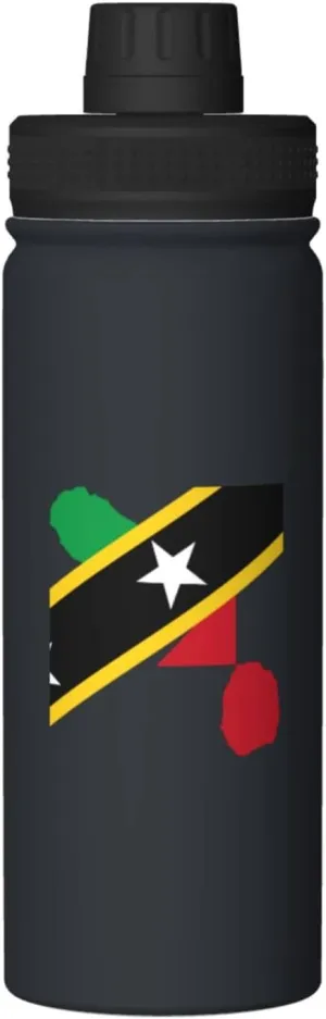 Flag Map of Saint Kitts and Nevis Water Bottle 18OZ Stainless Steel Insulated Water Bottles With Spout Lid Sports Keep Cold and Hot Water Bottle For Biking Hiking