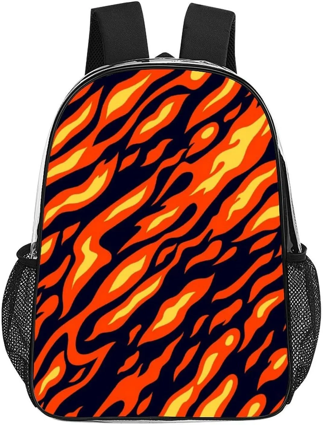 Flame Burn Fire 17 Inch Transparent Backpack Cartoon Anime Style Water Resistant PVC Clear Laptop Daypack for Travel Work Camping Women Men 43x32x13cm