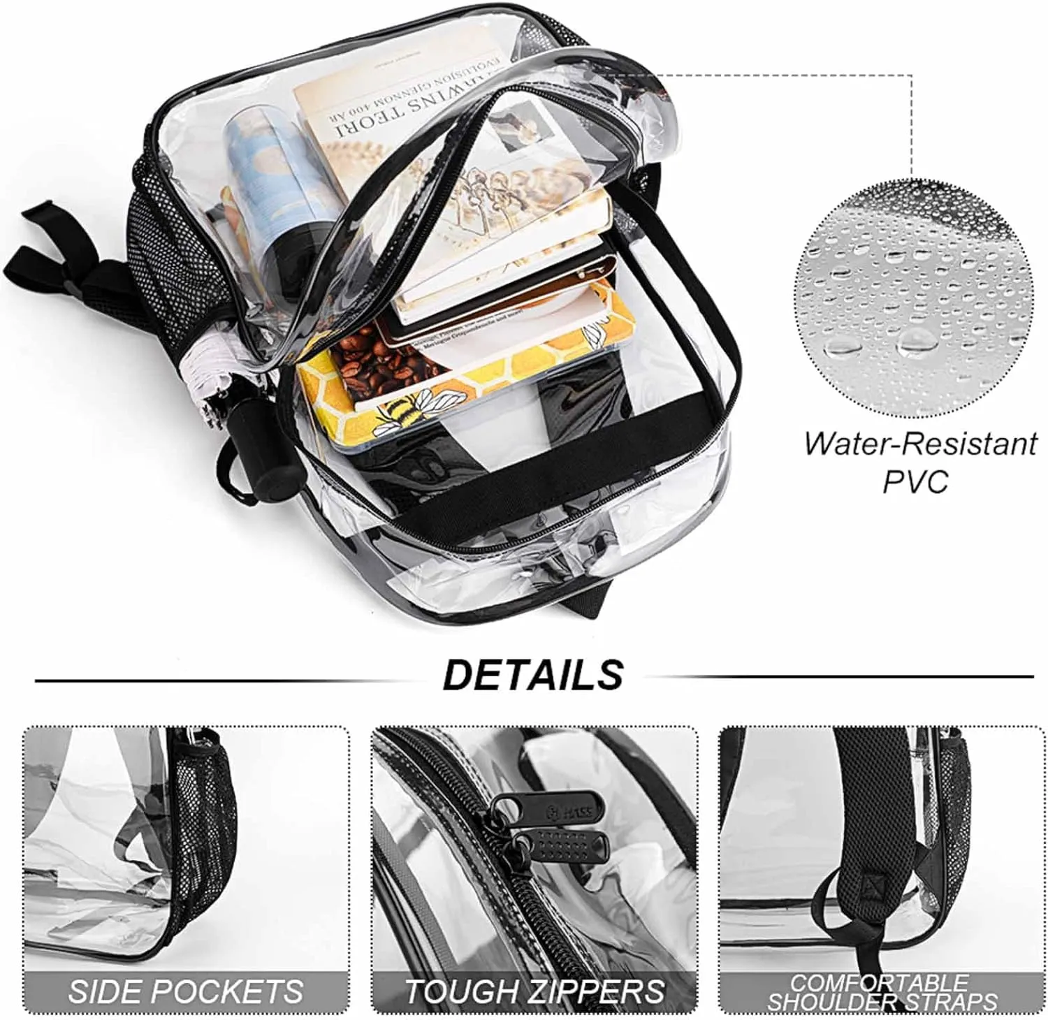 Flame Burn Fire 17 Inch Transparent Backpack Cartoon Anime Style Water Resistant PVC Clear Laptop Daypack for Travel Work Camping Women Men 43x32x13cm