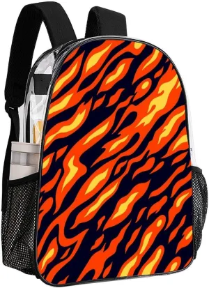 Flame Burn Fire 17 Inch Transparent Backpack Cartoon Anime Style Water Resistant PVC Clear Laptop Daypack for Travel Work Camping Women Men 43x32x13cm