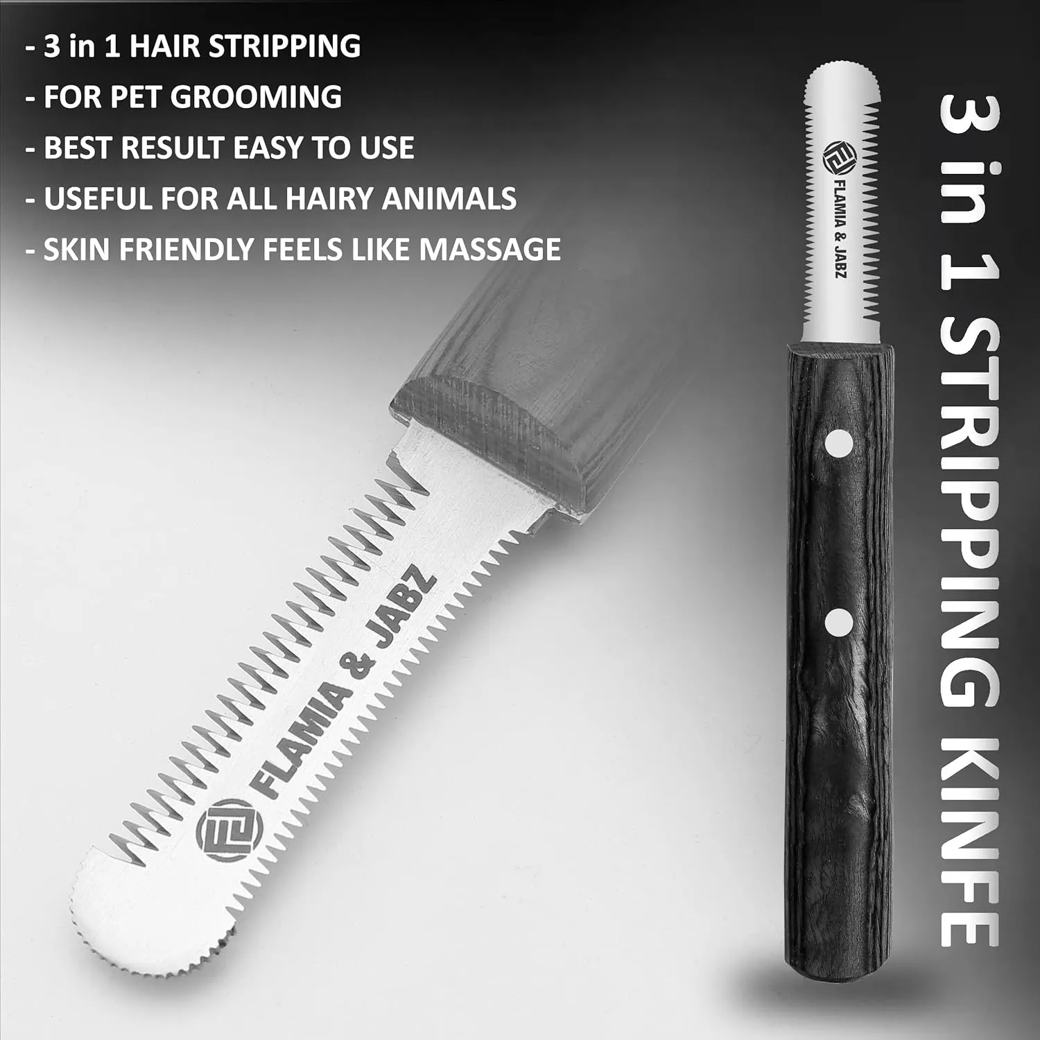 FLAMIA & JABZ FJ Professional Stripping Knife kit (6 pieces set) for Dogs & Pets, Wooden Handle Grip with Stainless Steel Blade (Right handed) (Black)