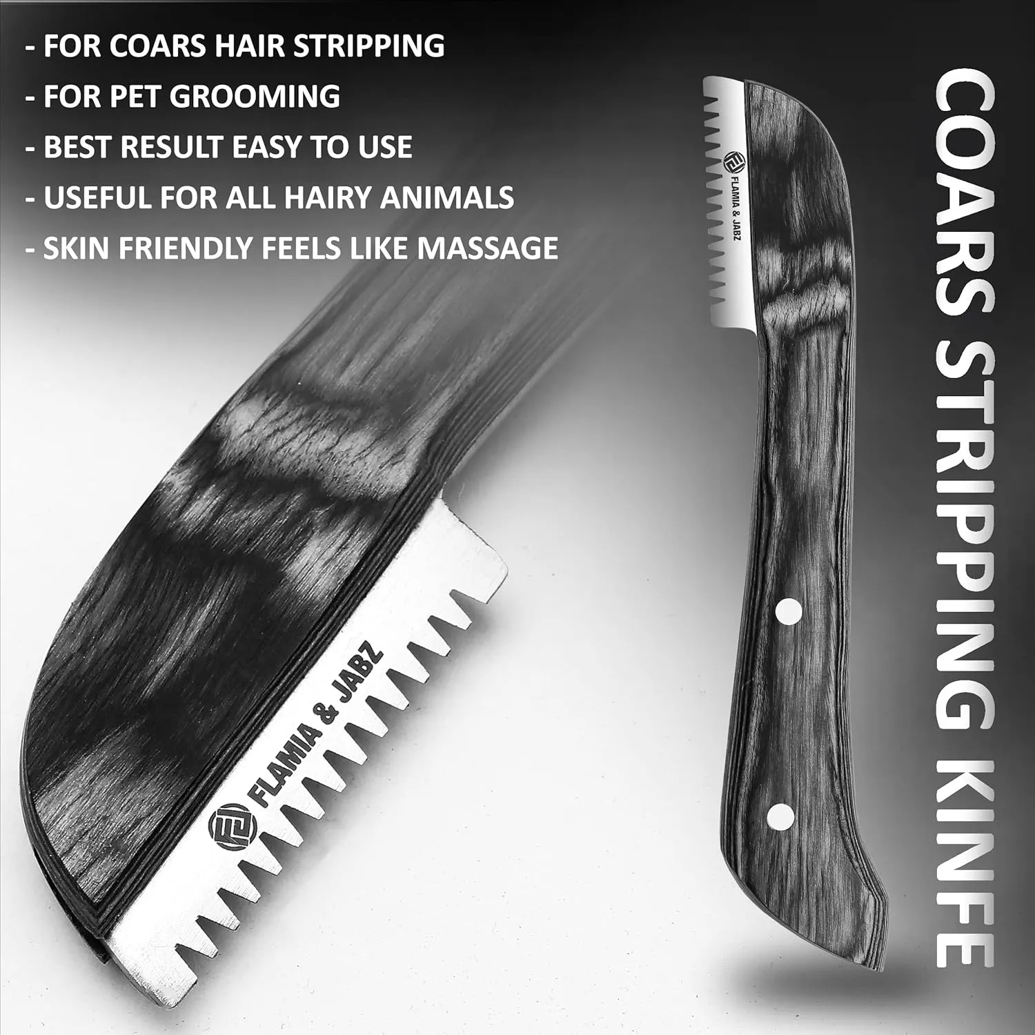 FLAMIA & JABZ FJ Professional Stripping Knife kit (6 pieces set) for Dogs & Pets, Wooden Handle Grip with Stainless Steel Blade (Right handed) (Black)