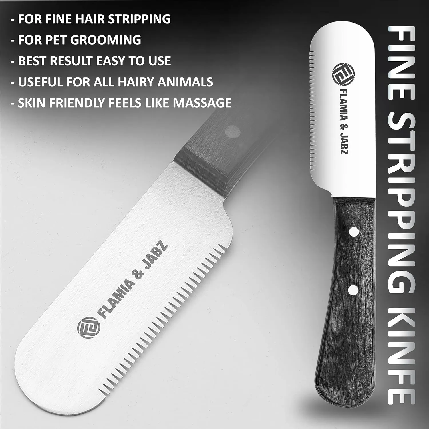 FLAMIA & JABZ FJ Professional Stripping Knife kit (6 pieces set) for Dogs & Pets, Wooden Handle Grip with Stainless Steel Blade (Right handed) (Black)