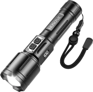 Flashlights High Lumens Rechargeable, LED Super Bright Flashlight, Linternas with LCD Digital Display, 6 Mode, Flash Light Battery Powered for Emergencies Camping Gift