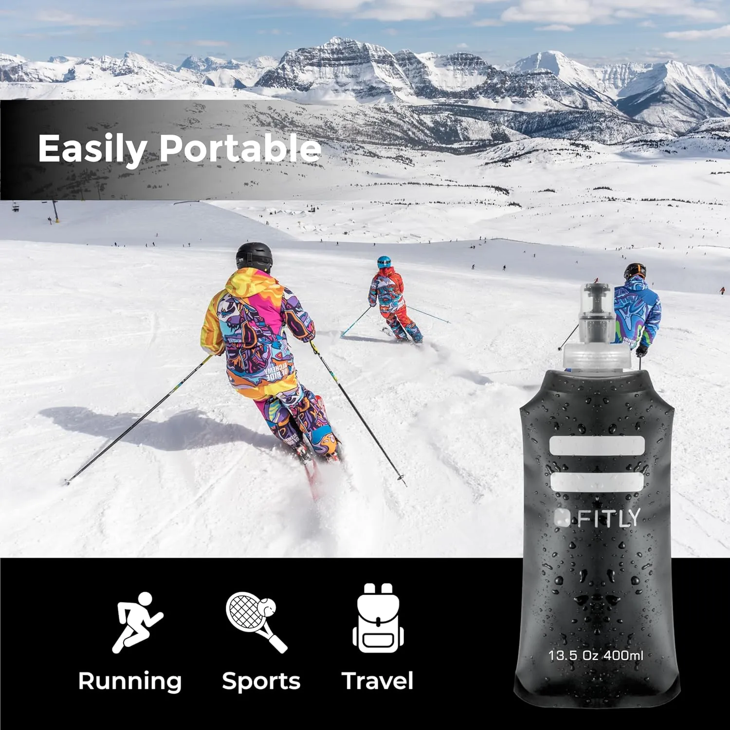 FLASKS Combo – 3 Soft Flasksfor Hydration While Running Hiking Cycling Climbing - Collapsible Water Bottles (5-8.5 - 13.5 oz, 150-250 - 400 ml)