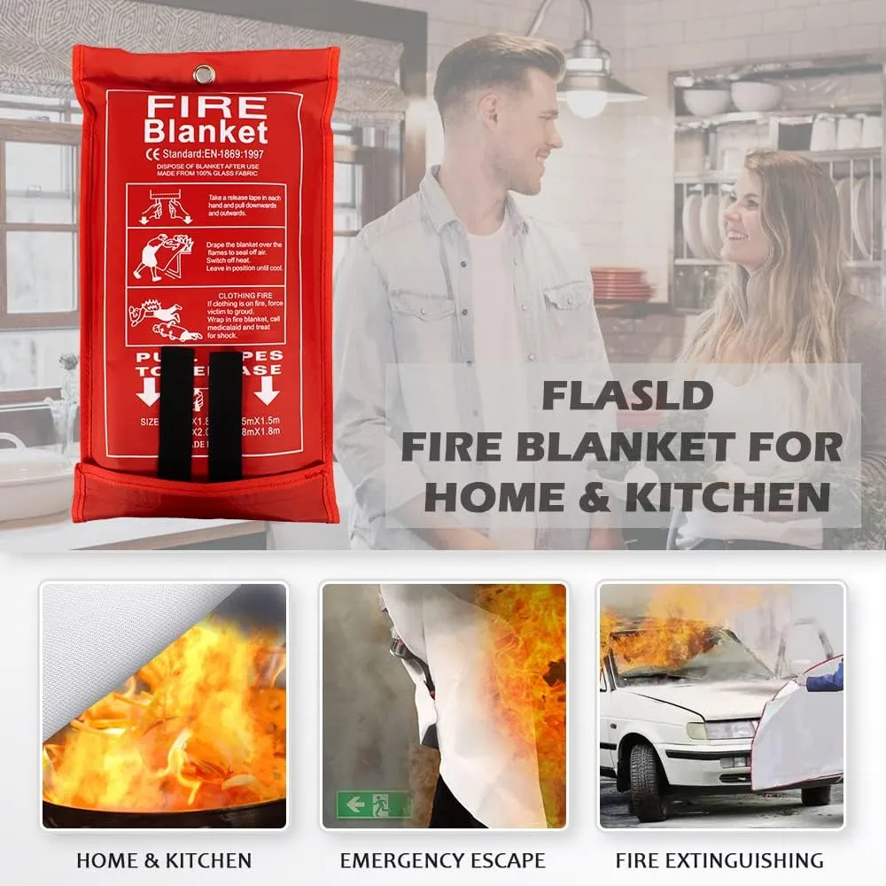 FLASLD Fire Blanket for Home and Kitchen, Fiberglass Fire Blankets Emergency for People, Flame Retardant Protection and Heat Insulation (6 ft x 6 ft)
