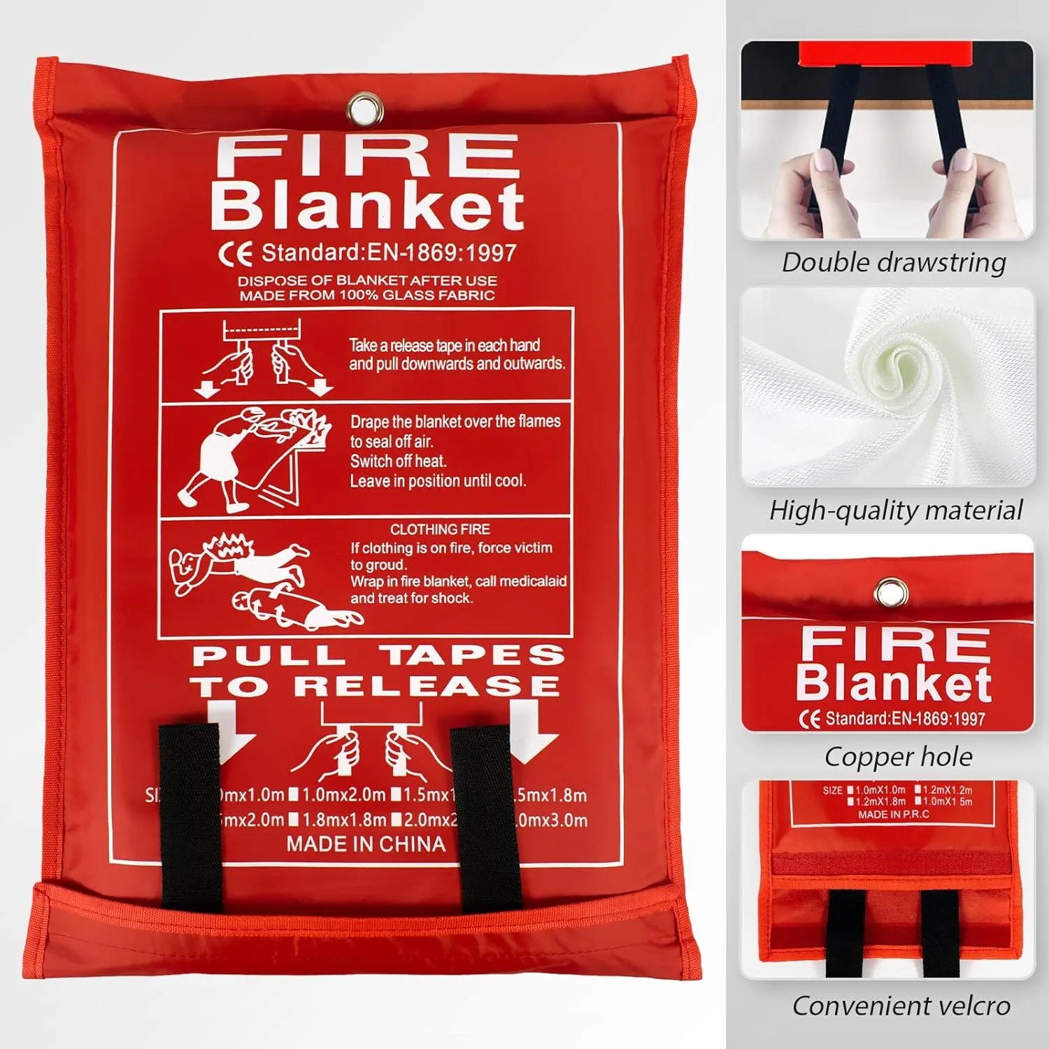 FLASLD Large Fire Blanket for Home and Kitchen, 6 ft x 8 ft Fiberglass Welding Blanket Emergency for People, Flame Retardant Protection and Heat Insulation