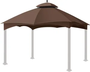 Flexzion 10x12 Gazebo Canopy Replacement Top (Brown) - Fits for Lowe's Allen Roth Gazebo GF-12S004B & TPGAZ17-002 - Easy to Install Cover to Revamp Your Home Gazebo and Outdoor Space