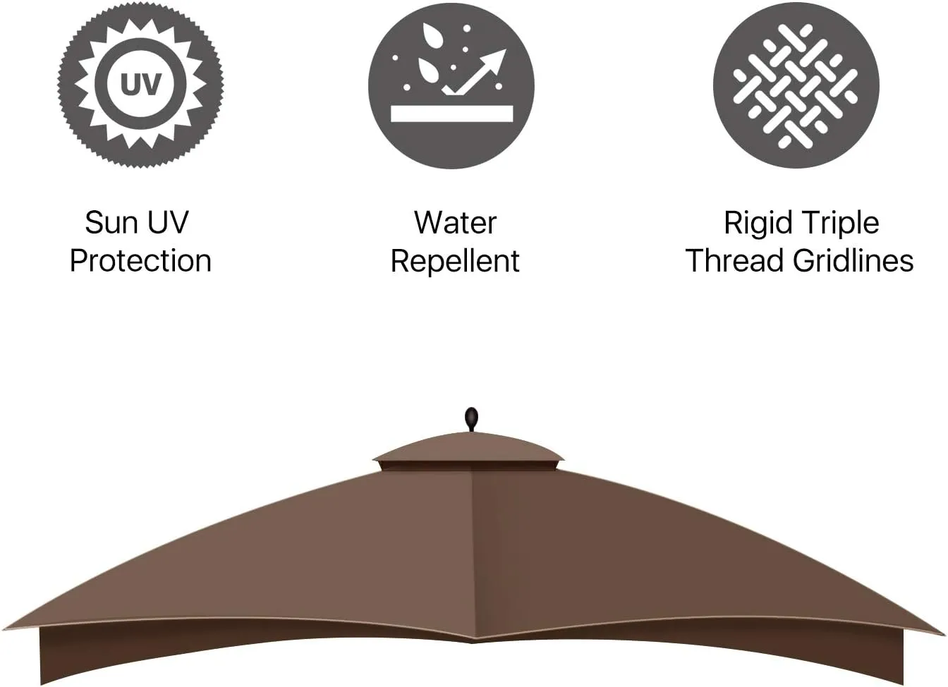 Flexzion 10x12 Gazebo Canopy Replacement Top (Brown) - Fits for Lowe's Allen Roth Gazebo GF-12S004B & TPGAZ17-002 - Easy to Install Cover to Revamp Your Home Gazebo and Outdoor Space