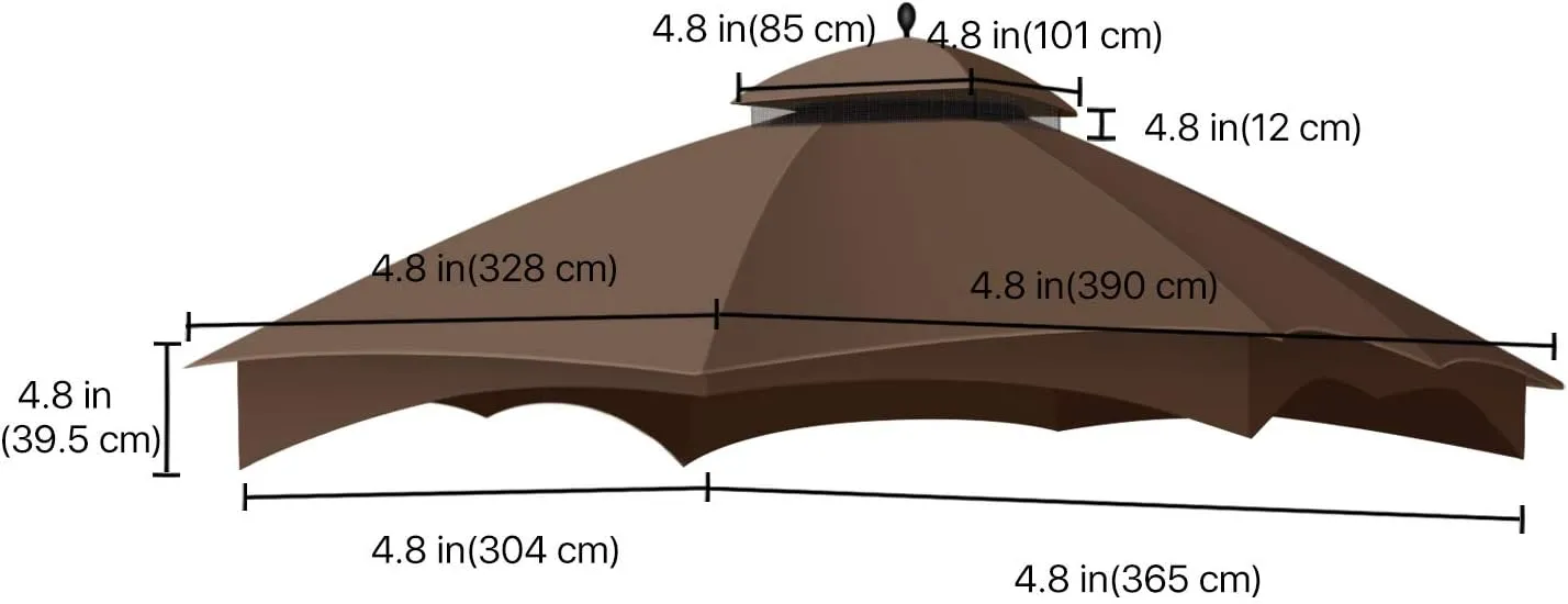 Flexzion 10x12 Gazebo Canopy Replacement Top (Brown) - Fits for Lowe's Allen Roth Gazebo GF-12S004B & TPGAZ17-002 - Easy to Install Cover to Revamp Your Home Gazebo and Outdoor Space