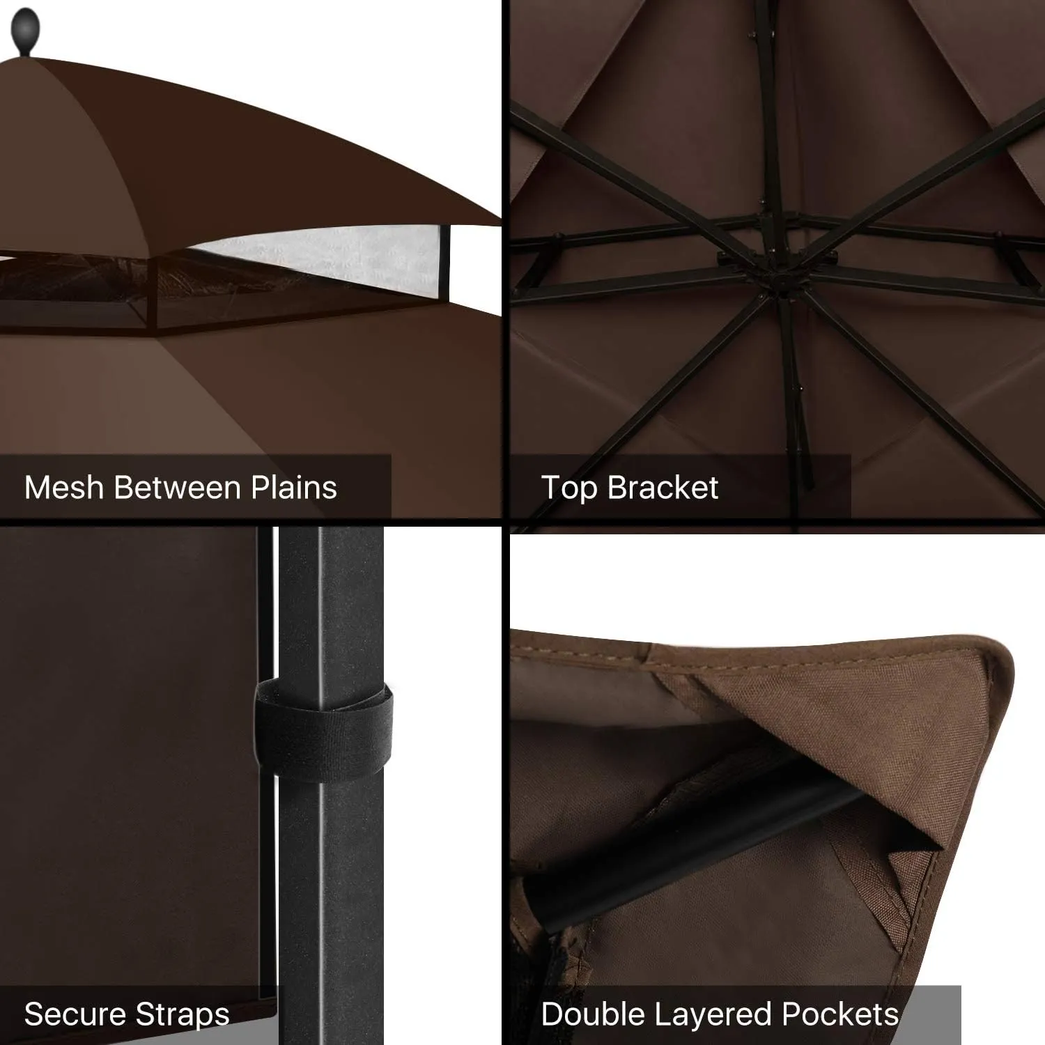 Flexzion 10x12 Gazebo Canopy Replacement Top (Brown) - Fits for Lowe's Allen Roth Gazebo GF-12S004B & TPGAZ17-002 - Easy to Install Cover to Revamp Your Home Gazebo and Outdoor Space