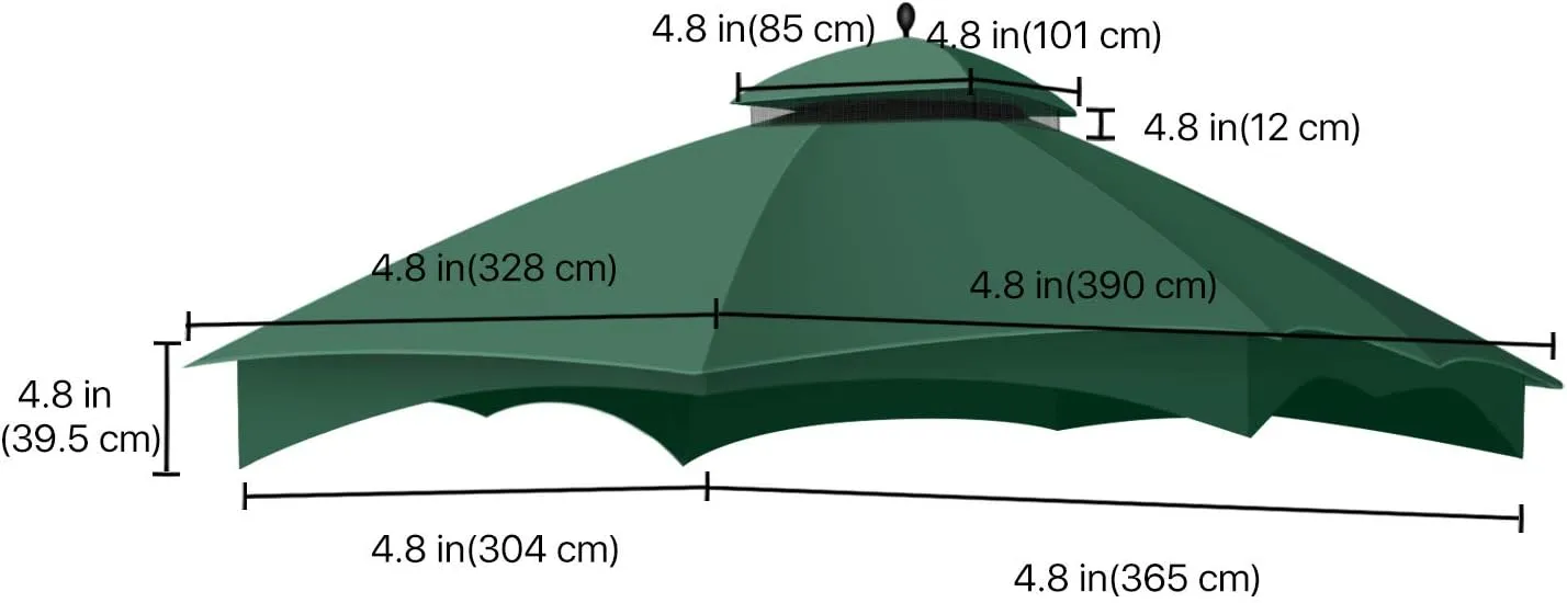 Flexzion 10x12 Gazebo Canopy Replacement Top (Green) - Fits for Lowe's Allen Roth Gazebo GF-12S004B & TPGAZ17-002 - Easy to Install Cover to Revamp Your Home Gazebo and Outdoor Space