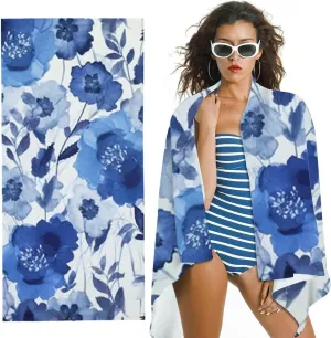 Flowers Leaves Fabric Bath Towel, Ultra-Soft Microfiber, Machine Washable, Large Beach Towel for Bathroom, Yoga, Camping, Hiking 30x60in