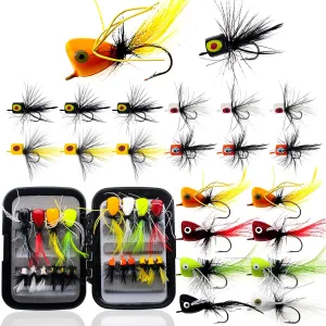 Fly Fishing Poppers Topwater Fishing Lures Assortment Kit Dry Wet Flies for Bass Trout Bluegill Panfish Salmon