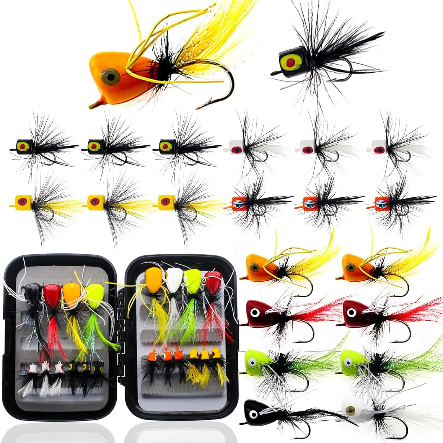 Fly Fishing Poppers Topwater Fishing Lures Assortment Kit Dry Wet Flies for Bass Trout Bluegill Panfish Salmon