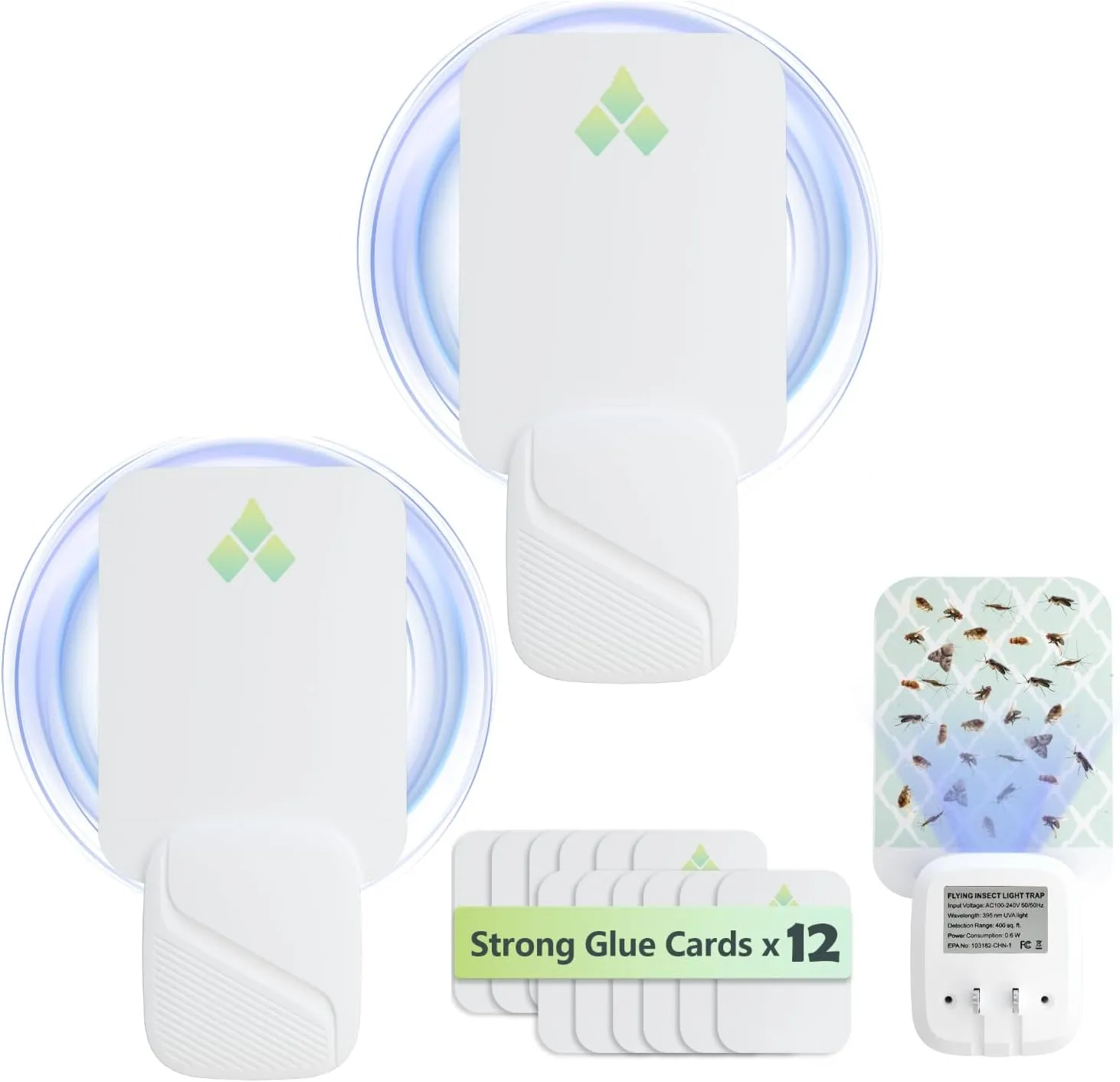 Fly Trap Indoor, 2 in 1 Fruit Fly Traps for Indoors (2 Devices   12 Refills), Gnat Traps for House Indoor with UV Light & Night Light, Plug-in Flying Insect Trap Gnat Moth Catcher