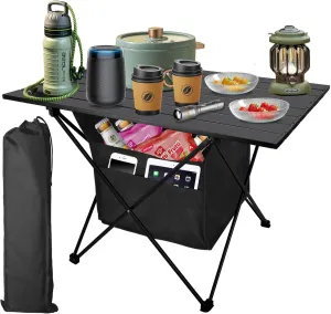Foldable Camping Side Table, Ultralight Small Beach Table Aluminum, Portable Outdoor Table with Carry Bag and Storage for Picnic, Grill, Hiking, Fishing, Sand, Camping Essentials(L)