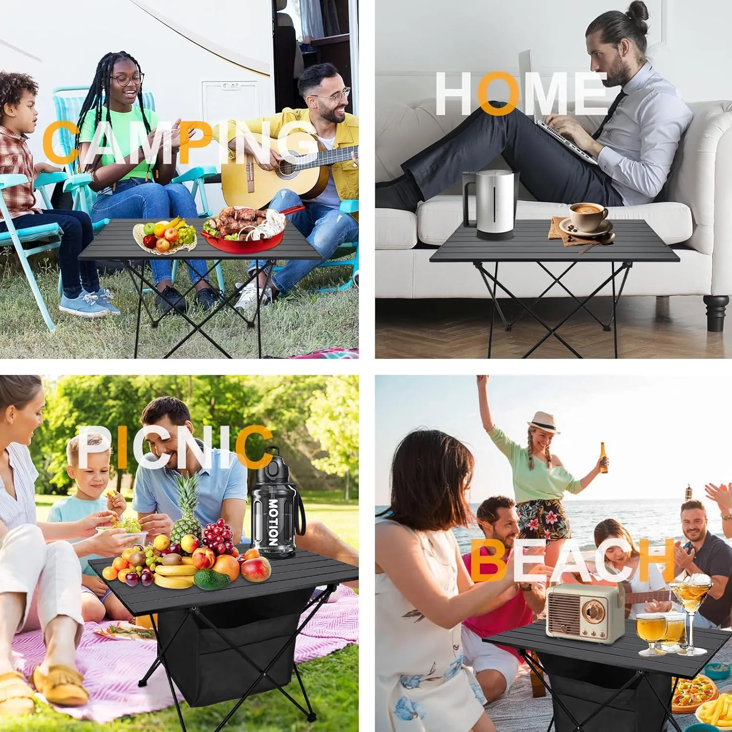 Foldable Camping Side Table, Ultralight Small Beach Table Aluminum, Portable Outdoor Table with Carry Bag and Storage for Picnic, Grill, Hiking, Fishing, Sand, Camping Essentials(L)