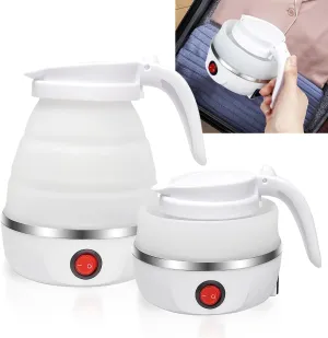 Foldable Electric Kettle for Travel, Portable Collapsible 600ML Kettle with Auto Shut-Off, 110V Silicone Quick Boiling Hot Water Kettle for Coffee Tea Boiling Water