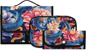 Foldable Hanging Travel Toiletry Organizer Set 3-Piece with Cosmetic Bag & Brush Holder - Snake (7)