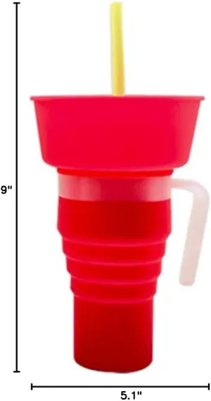 Foldable Snack Cup - Ideal Choice for Family Movie Nights - Multipurpose Water Bottle with Popcorn Holder - Convenient and Portable Travel Essential - Food-Grade Material for Hygienic and Safe (red)