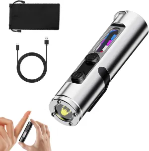for Taclite Mini - The Ultimate Everyday Micro Tool, Rechargeable LED Magnetic Super Bright Tactical Flashlight with Hat Clip, Fire Starter, 3 Brightness, High Lumens Waterproof Multitool (Silver)