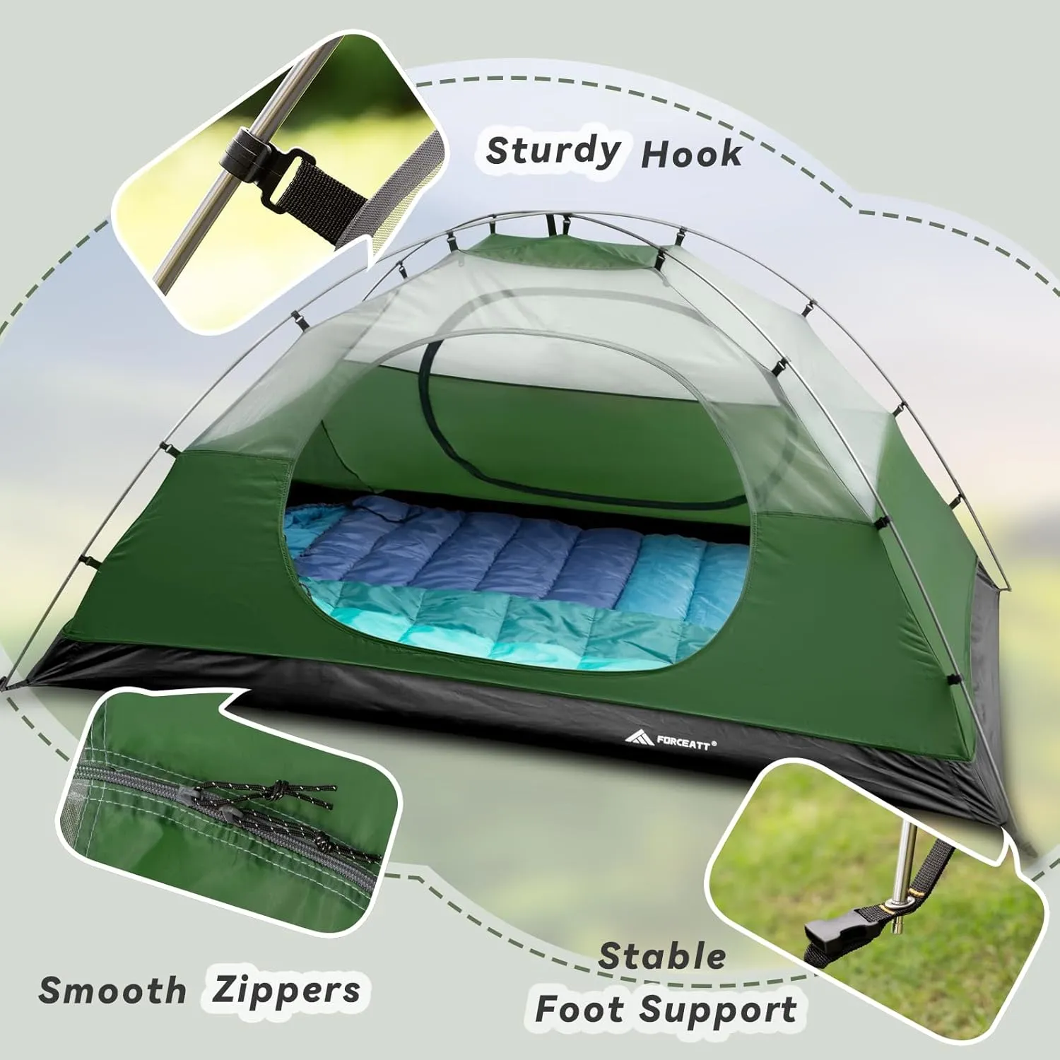 Forceatt Camping Tent 2/3/4 Person, Professional Waterproof & Windproof Lightweight Backpacking Tent Suitable for Outdoor,Hiking,Camping, Mountaineering and Travel