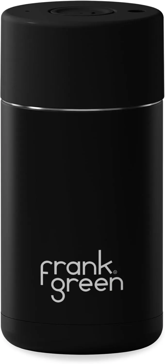 frank green - Ceramic Reusable Cup - Travel Coffee Mug, Stainless Steel Coffee Cup, Insulated Tumbler - Push Button Lid - 12oz - Midnight