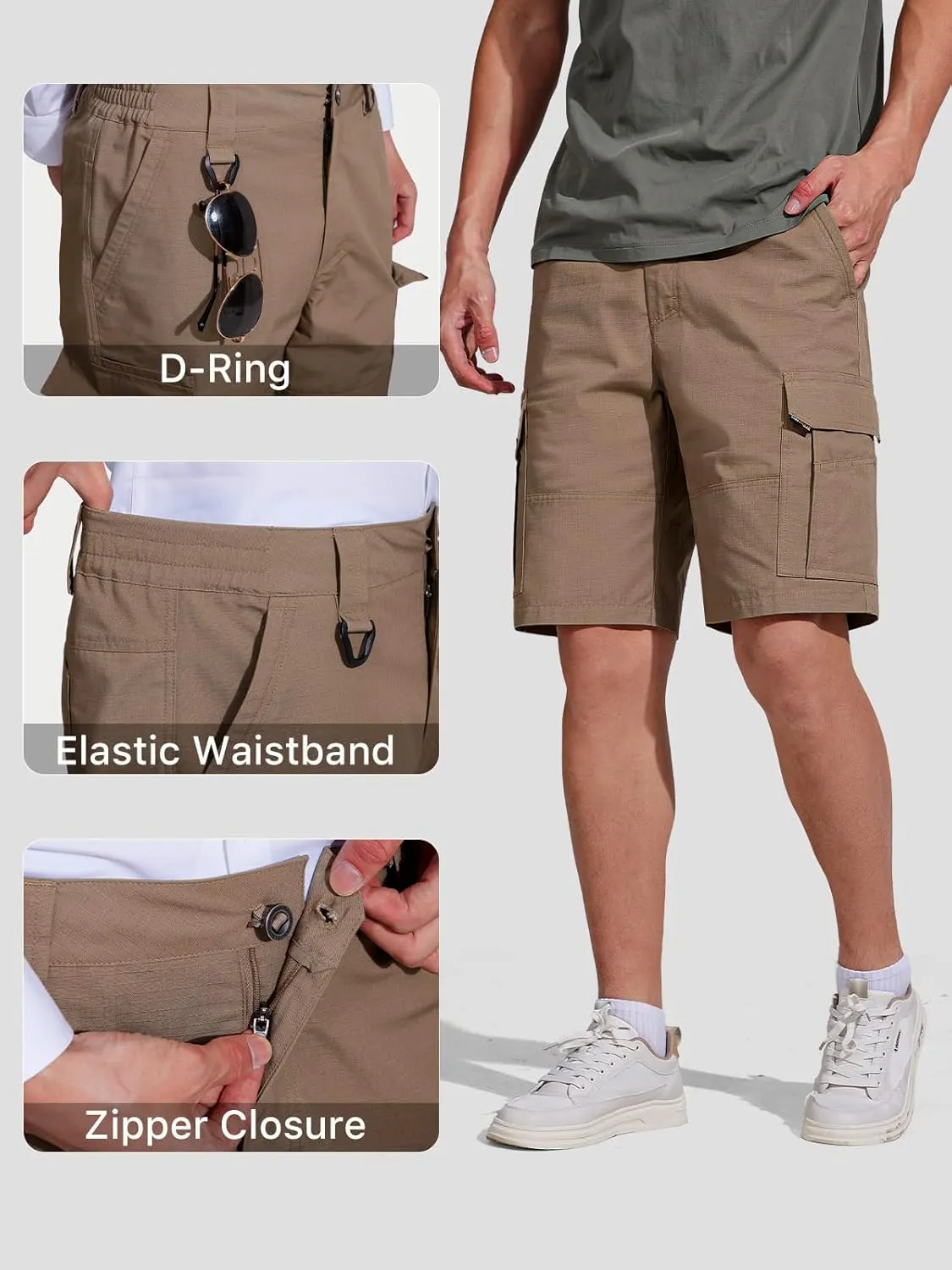 FREE SOLDIER Men's Hiking Cargo Shorts Water Resistant Quick Dry Lightweight Shorts for Hiking Cargo Casual with 10 Pockets