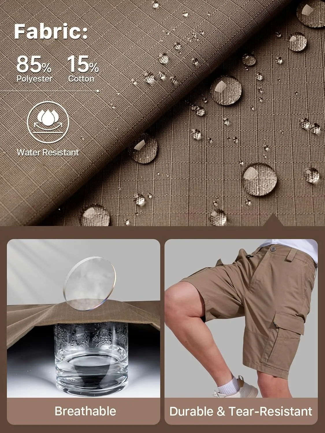 FREE SOLDIER Men's Hiking Cargo Shorts Water Resistant Quick Dry Lightweight Shorts for Hiking Cargo Casual with 10 Pockets