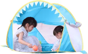Free Swimming Baby Pop Up Baby Beach Tent with Pool, Portable Shark Sun Shelter Tent with UPF UV 50  Protection for Toddler Aged 3-72 Months (Blue)