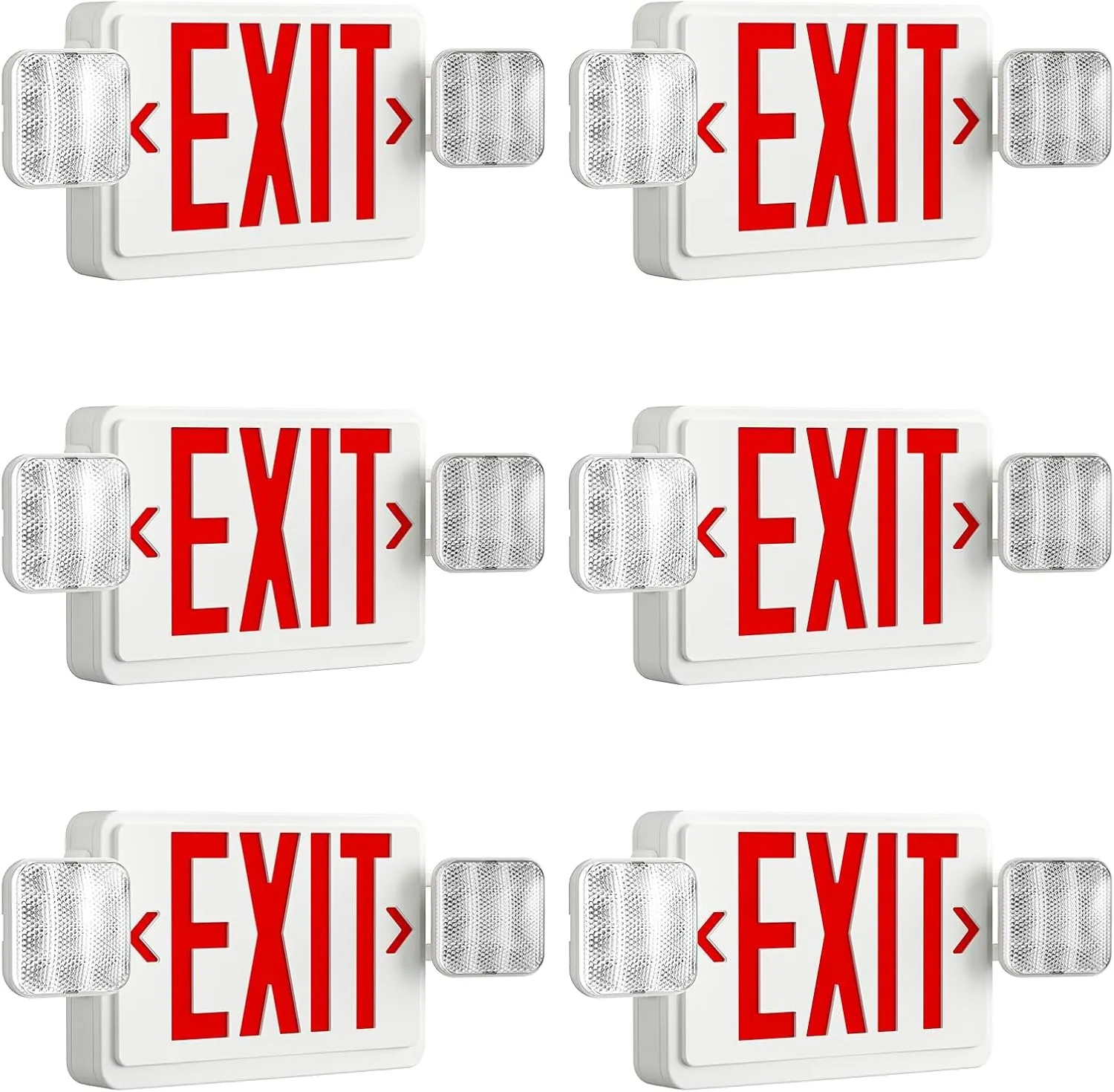 FREELICHT 6 Pack Red Exit Signs with Emergency Lights, Two LED Adjustable Head Emergency Exit Light with Battery Backup,Hard Wired,UL Listed, Exit Lighting Combo for Business,AC 120/277V