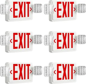 FREELICHT 6 Pack Red Exit Signs with Emergency Lights, Two LED Adjustable Head Emergency Exit Light with Battery Backup,Hard Wired,UL Listed, Exit Lighting Combo for Business,AC 120/277V