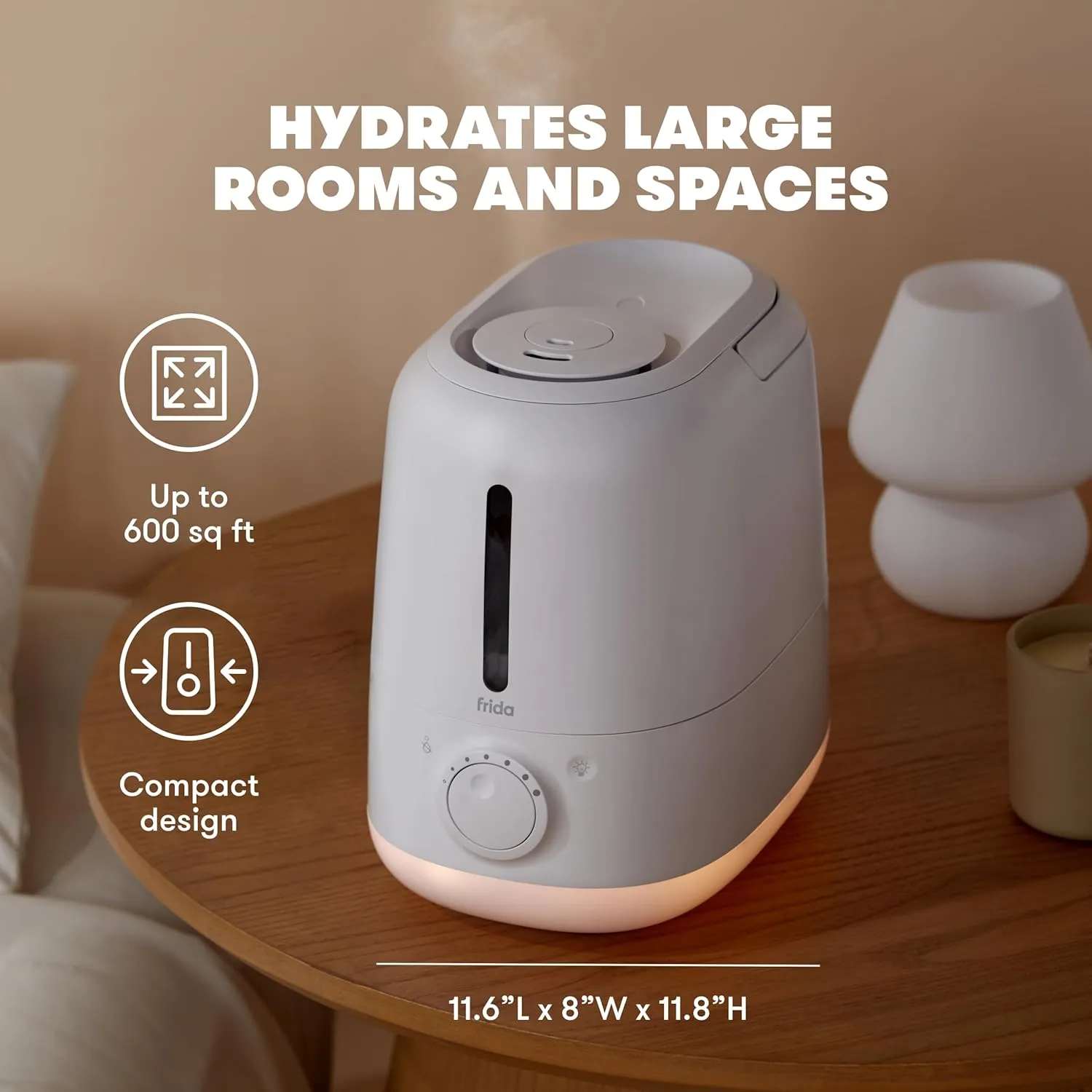 Frida Baby 3-in-1 XL Top Fill Humidifier for Bedroom, Allergy Relief, 6L Tank Cool Mist Humidifier for Large Rooms   Diffuser, Nightlight, Auto Shut-Off, Quiet, Carry Handle, Essential Oil Diffuser