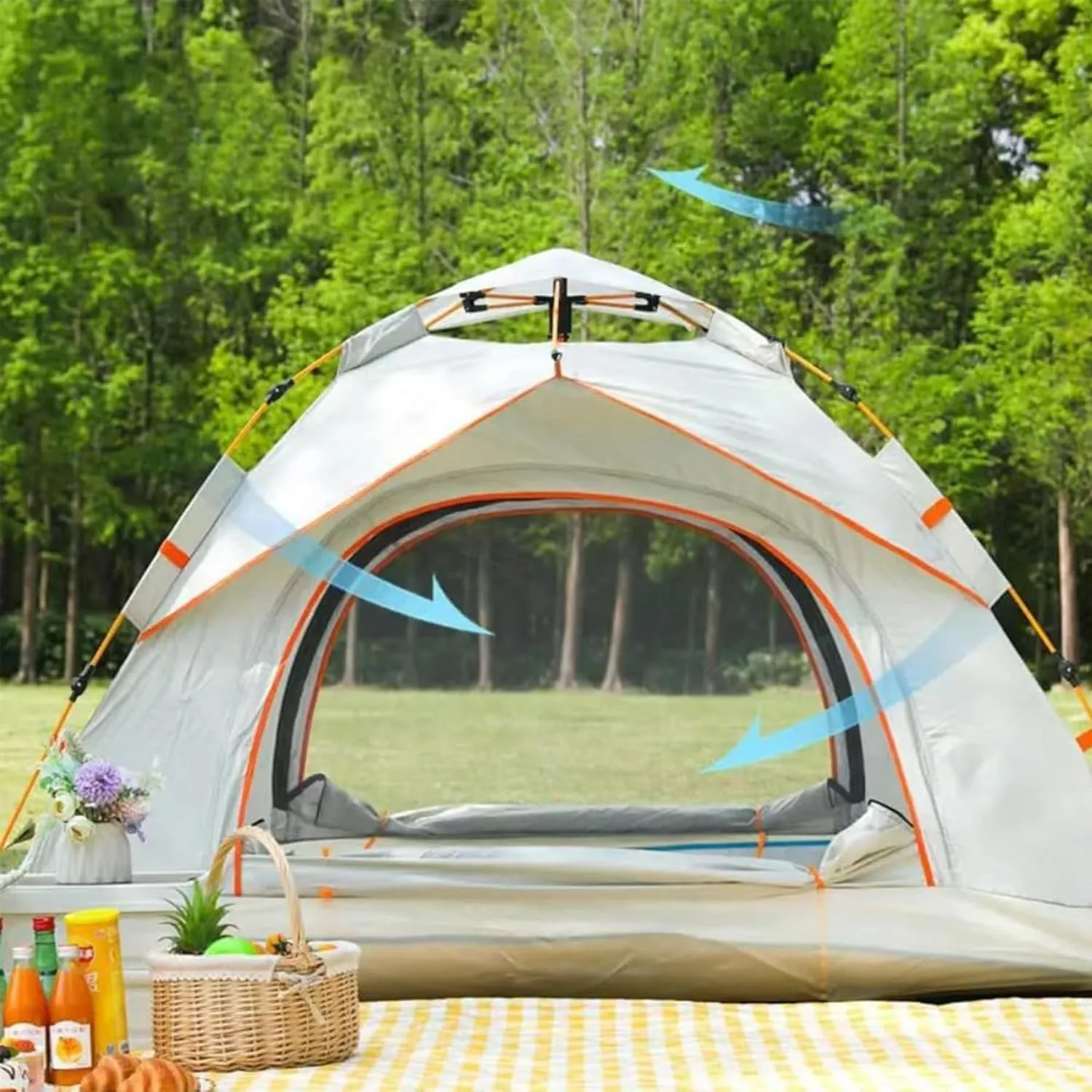 Fully Automatic Pop-Up Tent 1-3 Person Camping Tent with Carrying Bag Waterproof All-Weather Easy Setup Camping Gear with Double-Door Entryways & Mosquito Mesh for Camping Hiking Traveling Backpacking