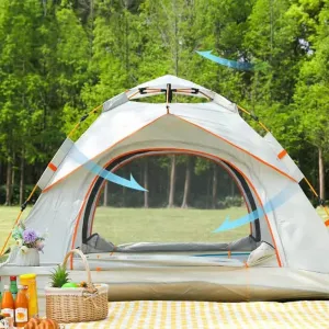 Fully Automatic Pop-Up Tent 1-3 Person Camping Tent with Carrying Bag Waterproof All-Weather Easy Setup Camping Gear with Double-Door Entryways & Mosquito Mesh for Camping Hiking Traveling Backpacking