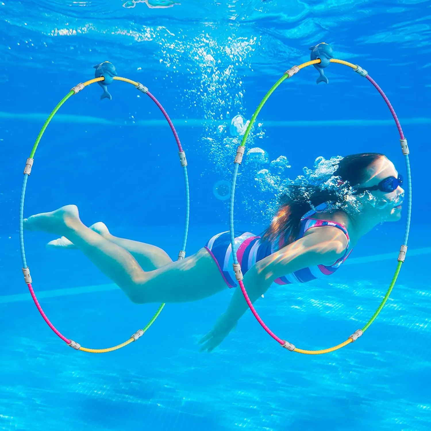 Fun Swimming Pool Toys for Kids - Diving Practice, Swim Thru Rings for Boys/Girls Ages 4-12