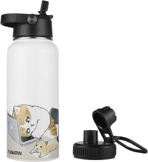 Funkrin Insulated Water Bottle with Straw Lid & Spout Lid, 32oz Personalized Vacuum Stainless Steel Travel Mug, Leak Proof Double Walled Thermos for Hot & Cold Beverages