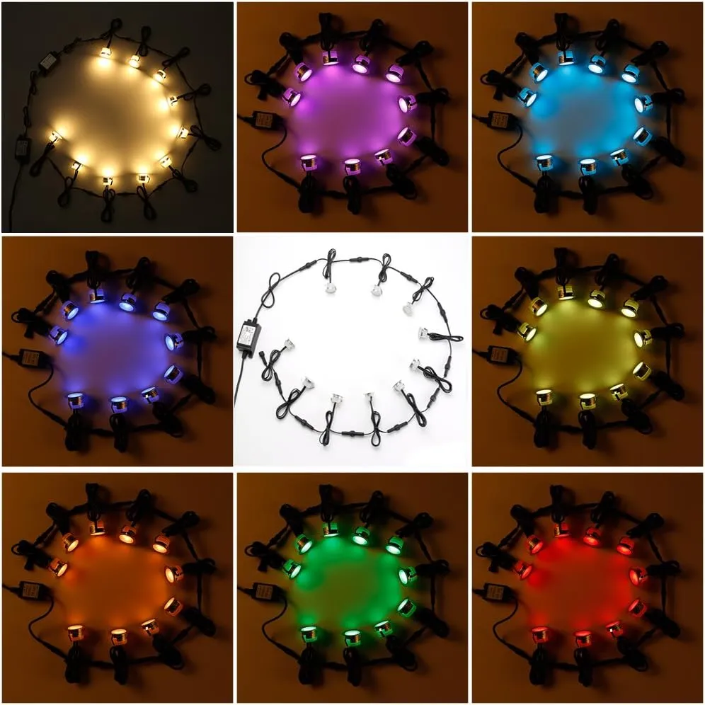 FVTLED LED Deck Lights Kit, 20pcs Φ1.22 Smart WiFi Control Low Voltage RGBW Recessed LED Lighting Works with Alexa & Google Assistant, Waterproof Deck Stair Lights for Yard Garden Stair Patio Pool