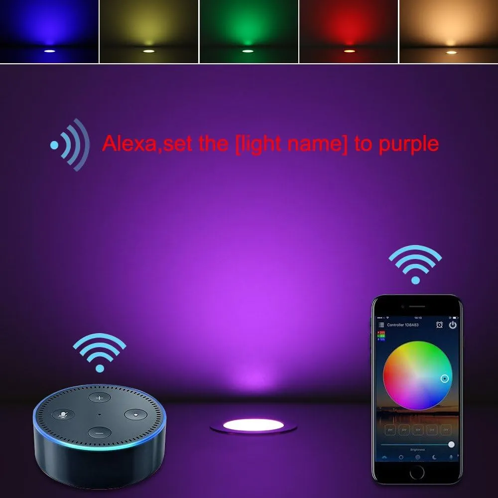 FVTLED LED Deck Lights Kit, 20pcs Φ1.22 Smart WiFi Control Low Voltage RGBW Recessed LED Lighting Works with Alexa & Google Assistant, Waterproof Deck Stair Lights for Yard Garden Stair Patio Pool