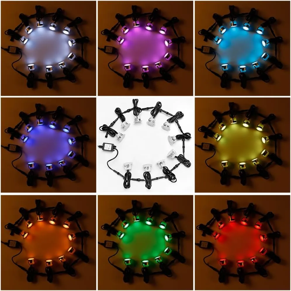 FVTLED LED WiFi RGB Deck Lights Kits, 30pcs Φ1.77 WiFi Controller Low Voltage LED Step Lights Kit Compatible with Alexa Google Home WiFi Wireless Smart Phone LED Inground Lights