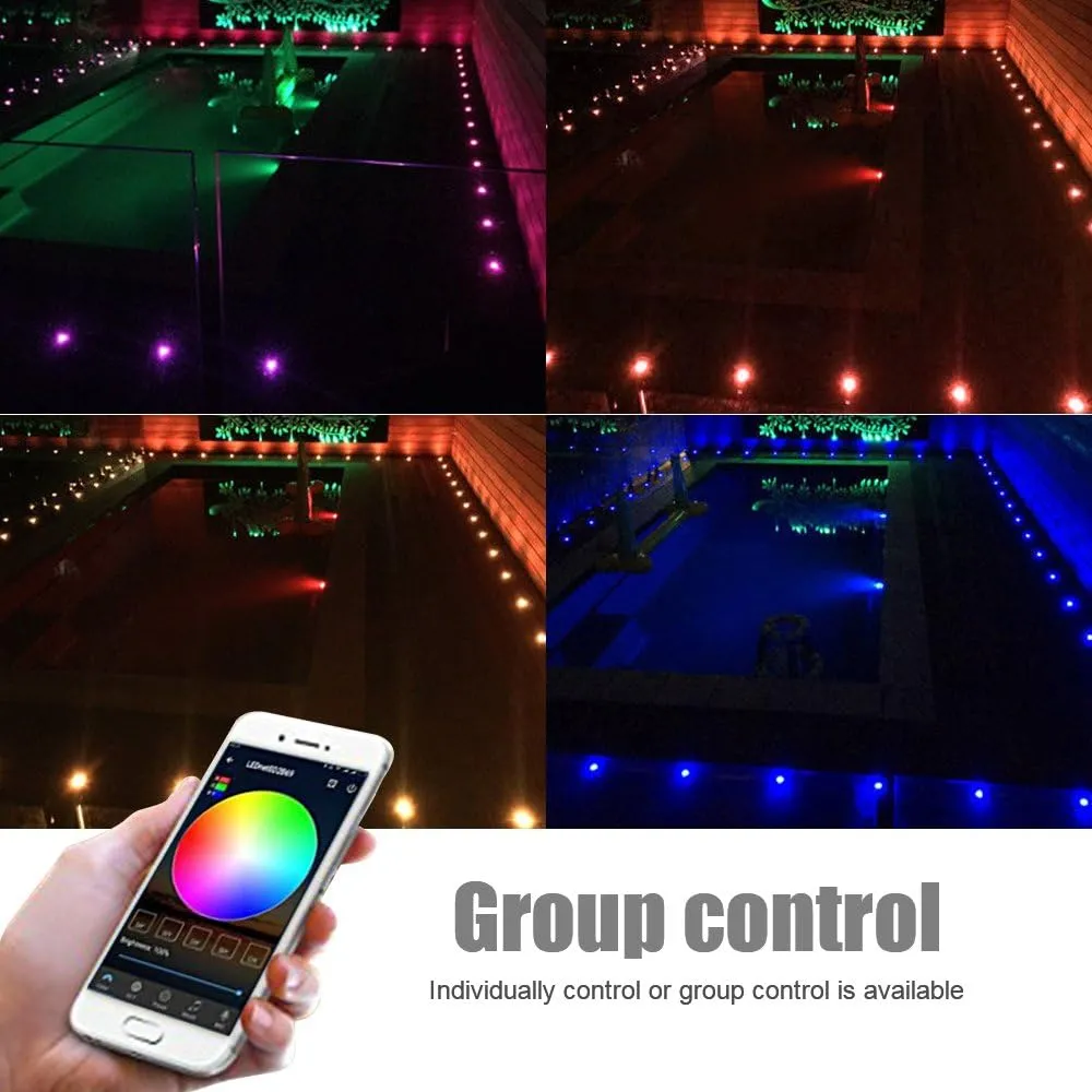 FVTLED LED WiFi RGB Deck Lights Kits, 30pcs Φ1.77 WiFi Controller Low Voltage LED Step Lights Kit Compatible with Alexa Google Home WiFi Wireless Smart Phone LED Inground Lights
