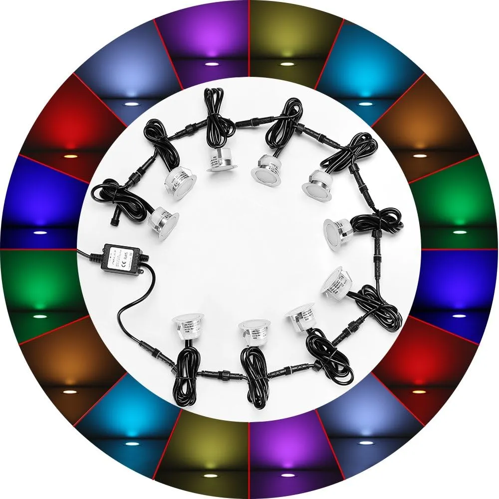 FVTLED LED WiFi RGB Deck Lights Kits, 30pcs Φ1.77 WiFi Controller Low Voltage LED Step Lights Kit Compatible with Alexa Google Home WiFi Wireless Smart Phone LED Inground Lights