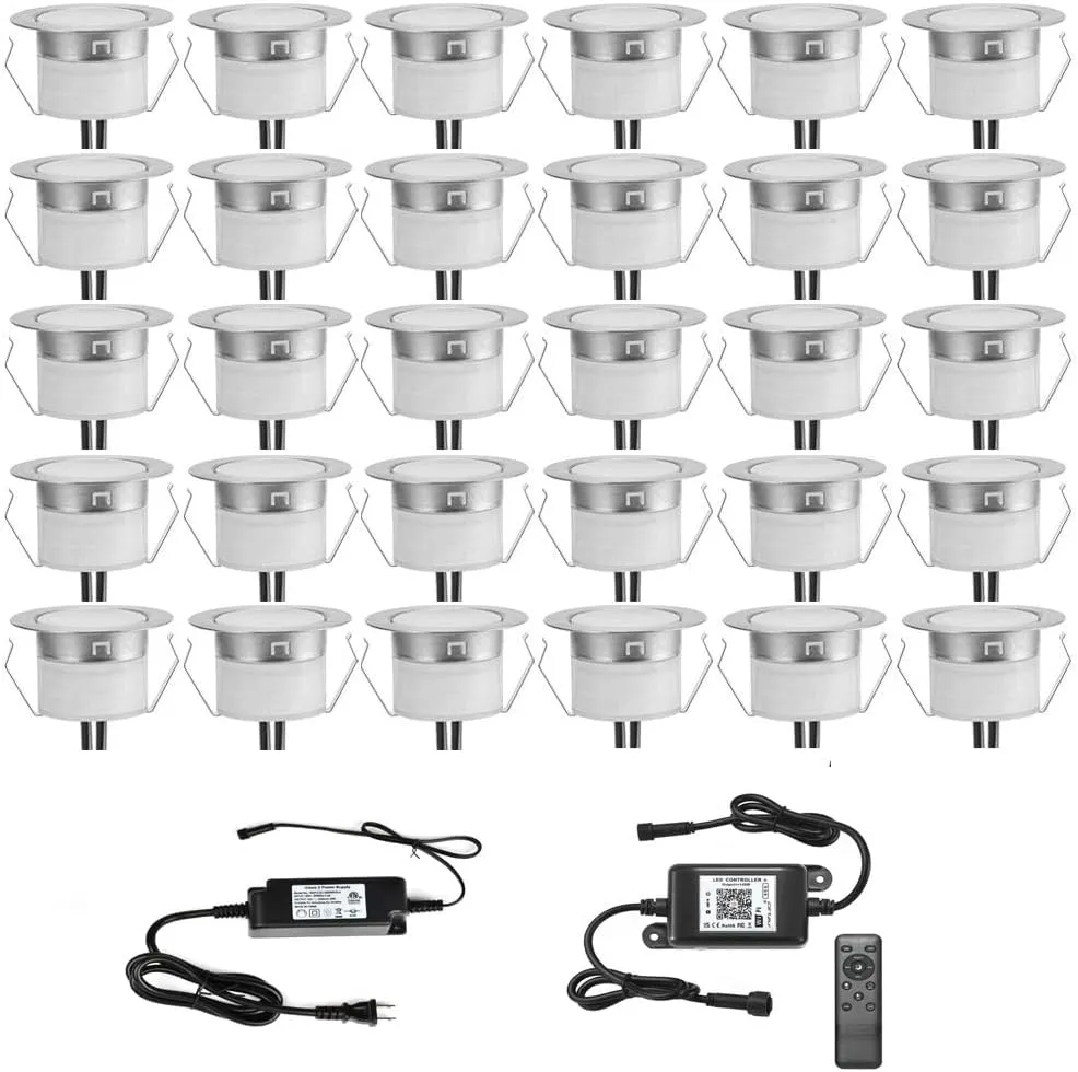 FVTLED LED WiFi RGB Deck Lights Kits, 30pcs Φ1.77 WiFi Controller Low Voltage LED Step Lights Kit Compatible with Alexa Google Home WiFi Wireless Smart Phone LED Inground Lights